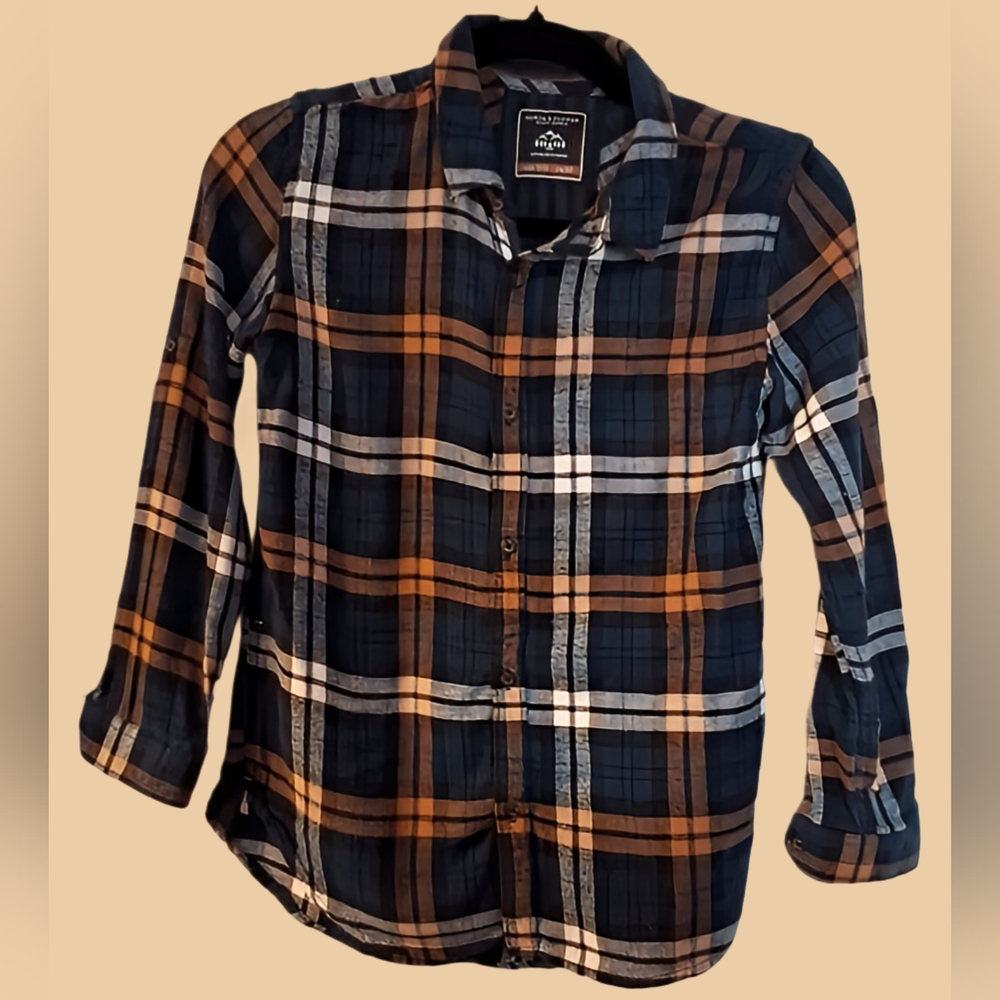 Denim & Flower Boys Plaid Shirt - Blue/Brown, Size 11/12